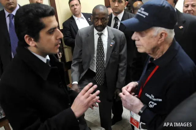 Jimmy Carter's at the Rod Farag School. During his presidency in the 1970s, Carter helped broker the Camp David Accords that led to a 1979 peace agreement between Israel and Egypt. -- Jimmy Carter's visit to the Committe...
