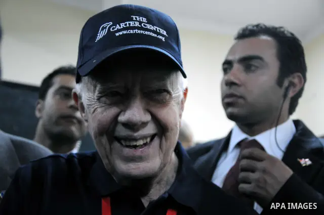 Jimmy Carter's at the Rod Farag School. During his presidency in the 1970s, Carter helped broker the Camp David Accords that led to a 1979 peace agreement between Israel and Egypt. -- Jimmy Carter's visit to the Committe...