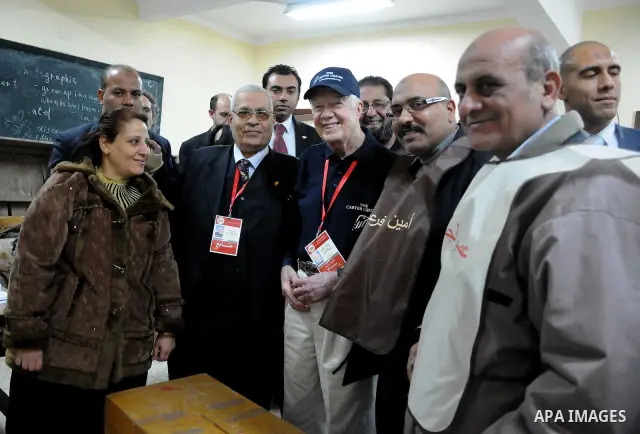 Jimmy Carter's at the Rod Farag School. During his presidency in the 1970s, Carter helped broker the Camp David Accords that led to a 1979 peace agreement between Israel and Egypt. -- Jimmy Carter's visit to the Committe...