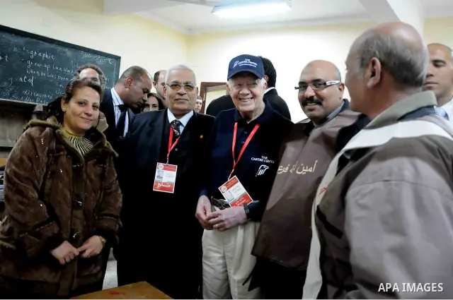 Jimmy Carter's at the Rod Farag School. During his presidency in the 1970s, Carter helped broker the Camp David Accords that led to a 1979 peace agreement between Israel and Egypt. -- Jimmy Carter's visit to the Committe...