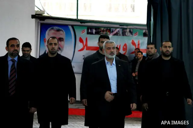 Palestinian Prime Minister in Gaza Strip, Ismail Haniyeh, meets with the leadership of Hamas and Fatah movment to discuss Palestinian reconciliation between the two groups in Gaza City, on Jan 14, 2012. 14, 2012. Photo b...
