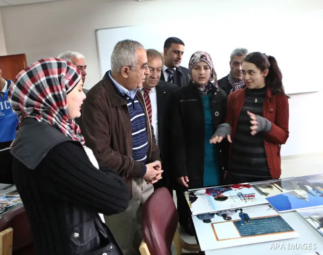 Palestinian Prime Minister, Salam Fayyad, during the opining "Korean Palestinian Center", and "School Korean Palestinian", in the West bank city of Hebron, Jan.14, 2012. Photo by Mustafa Abu Dayeh .