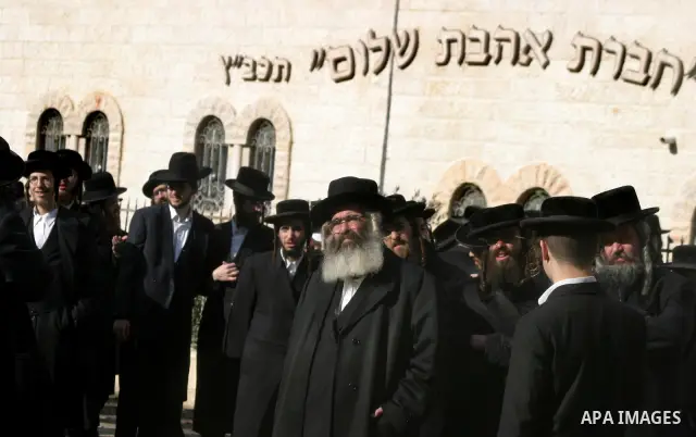 Ultra Orthodox Jewish men attend a demonstration against the arrest of six Ultra Orthodox Jews suspected of tax evasion in the Meah Shearim Neighborhood, Jerusalem, 15 January 2012. Reports state that three men were arre...