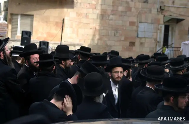 Ultra Orthodox Jewish men attend a demonstration against the arrest of six Ultra Orthodox Jews suspected of tax evasion in the Meah Shearim Neighborhood, Jerusalem, 15 January 2012. Reports state that three men were arre...