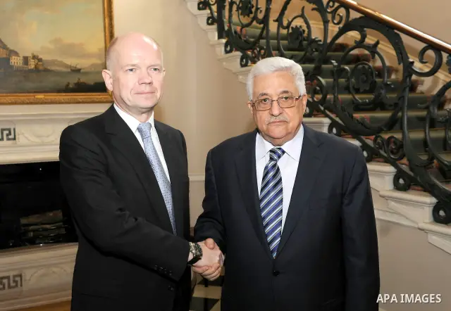 Palestinian President, Mahmoud Abbas (Abu Mazen), meets with British Foreign Minister, William Hague, in the Capital British London, on Jan.15, 2012. Photo by Thear Ganaim