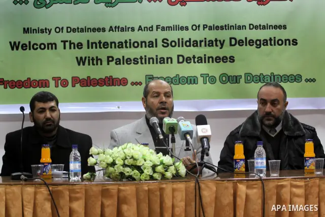 Hamas leader, Khalil El-Hiah, speaks to media during a press conference in Gaza city on Jan. 18, 2011. photo by Mohammed Asad