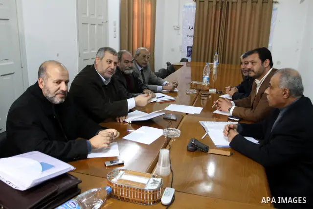 The Palestinian Freedoms Committee, during a press conference to learn the latest developments the reconciliation agreement between Fatah and Hamas factions in Gaza city on Jan. 18, 2011. photo by Mohammed Asad