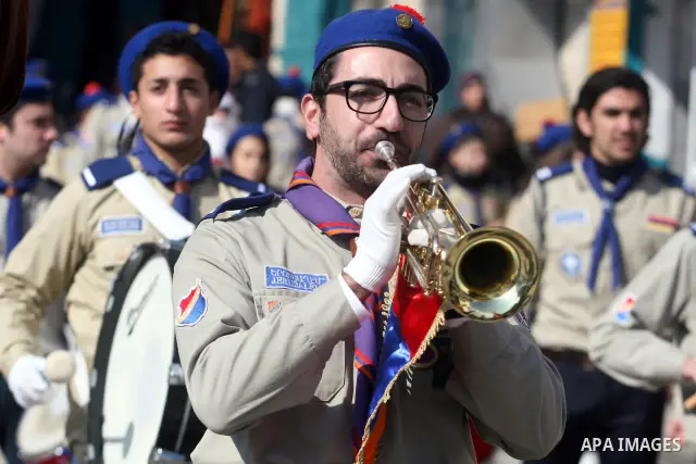 Christians celebrate during an Armenian Christmas procession through Manger Square to the Church of the Nativity in West Bank city of Bethlehem, Wednesday, Jan. 18, 2012. The Armenian Orthodox church in the Holy Land cel...