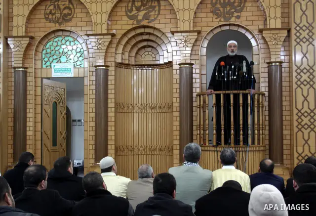 Palestinian Prime Minister in Gaza Strip, Ismail Haniya speaks during Friday prayers in Gaza city on January 20, 2012. A delegation from Algeria, Jordan and other Arab countries attended Friday prayers with Ismail Haniya...