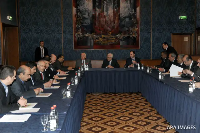 Palestinian President Mahmoud Abbas (Abu Mazen) meets with Arabs ambassadors and consuls in the Russian Federation, in Moscow, on Jan. 21, 2012. Photo by Thaer Ganaim