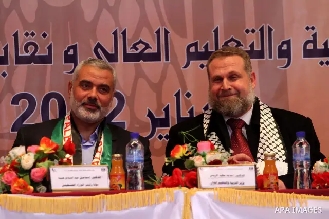 Palestinian Prime Minister in Gaza Strip, Ismail Haniyah attends a celebration in the ocassion of Teacher's Day, in Gaza city on Jan. 22, 2012. Photo by Mohammed Asad