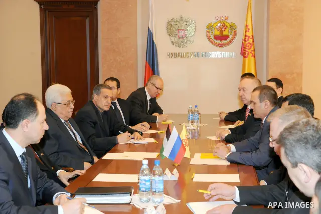 Palestinian President Mahmoud Abbas (Abu Mazen), meets with president Republic of Chuvashia Mr. Basiliffuc Michael Ignatieff. in City of Cheboksary, on Jan. 24, 2012. photo by Thaer Ganaim