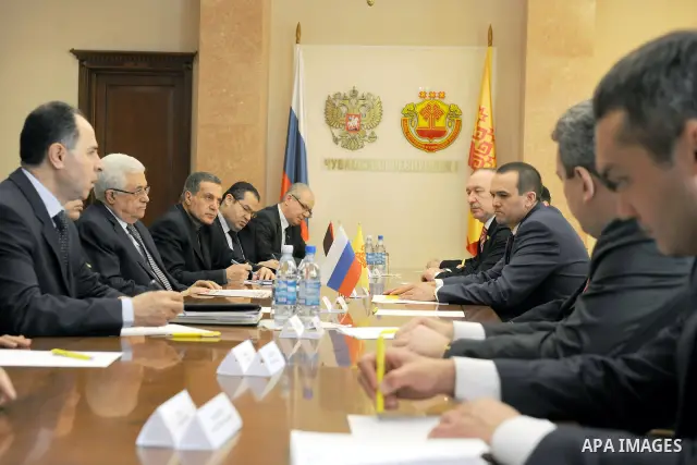 Palestinian President Mahmoud Abbas (Abu Mazen), meets with president Republic of Chuvashia Mr. Basiliffuc Michael Ignatieff. in City of Cheboksary, on Jan. 24, 2012. photo by Thaer Ganaim