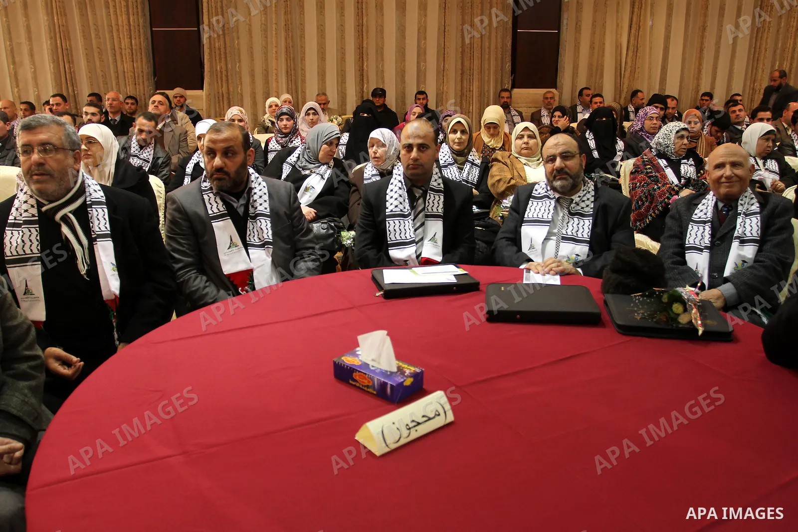 Palestinian Prime Minister in Gaza Strip, Ismail Haniya receives 40 dean of different of the universitys Arab countries during academic conference in Gaza city, on Jan. 24, 2012 . photo by Mohammed Asad