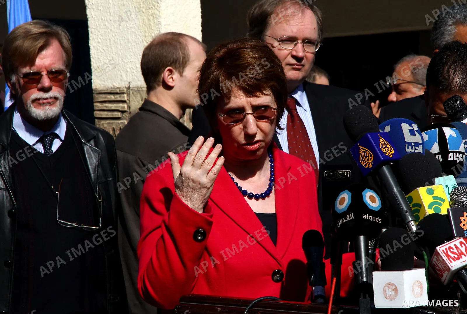 EU Foreign Policy chief Catherine Ashton speaks during a news conference at the United Nations Relief and Works Agency (UNRWA) headquarters in Gaza City January 25, 2012. Photo by Ashraf Amra