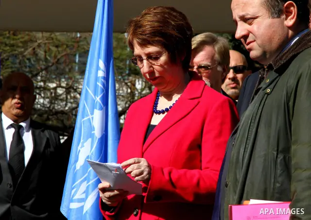 EU Foreign Policy chief Catherine Ashton arrives for a news conference at the United Nations Relief and Works Agency (UNRWA) headquarters in Gaza City January 25, 2012. Photo by Ashraf Amra