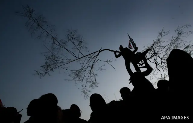 Egyptian demonstrators gather to celebrate the one year anniversary of the 25th January uprising at Tahrir square in Cairo, Egypt, 25 January 2012. One year earlier the same day Egyptians started an uprising which result...