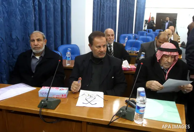 Palestinian Legislative Council members of the mass of change and reform during a meeting in Gaza city on Jan. 26, 2012. Photo by Ashraf Amra