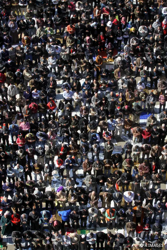 Thousands of Egyptian protesters attend a rally in Cairo's Tahrir Square on January 27, 2012 to demand democratic change, a year after the uprising that toppled Hosni Mubarak. Photo by Naaman Omar