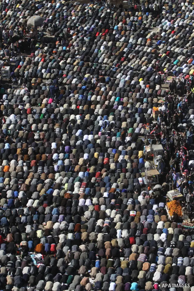 Thousands of Egyptian protesters attend a rally in Cairo's Tahrir Square on January 27, 2012 to demand democratic change, a year after the uprising that toppled Hosni Mubarak. Photo by Naaman Omar