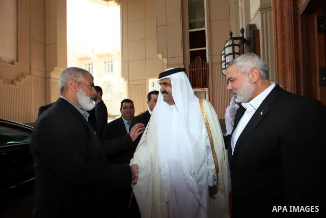 Palestinian Prime Minister in Gaza Strip, Ismail Haniyah meets with the Qatari Emir Sheikh Hamad bin Khalifa Al Thani in the Qatari capital of Doha on Jan. 31,2012. Photo by Mohammed Al-Ostaz