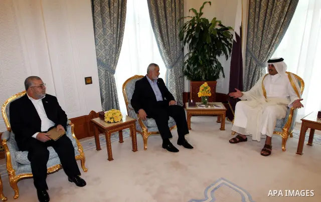 Palestinian Prime Minister in Gaza Strip, Ismail Haniyah meets with Crown Prince of Qatari, in the Qatari capital of Doha on Feb. 01, 2012. Photo by Mohammed Al-Ostaz.