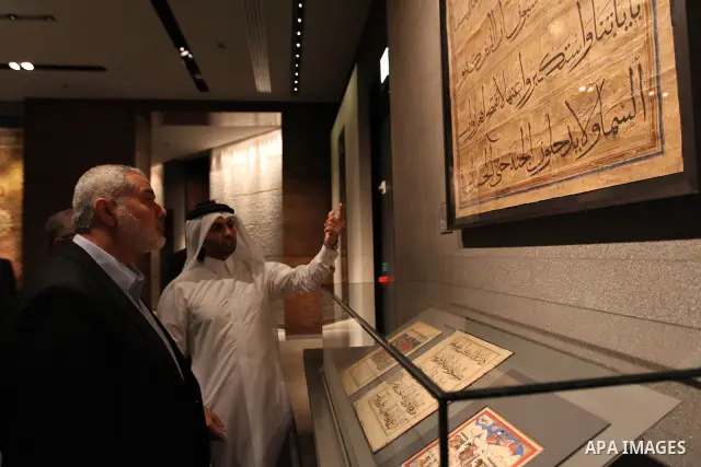 Palestinian Prime Minister in Gaza Strip, Ismail Haniyah visits Islamic Museum in the Qatari capital of Doha on Feb. 01, 2012. Photo by Mohammed Al-Ostaz.