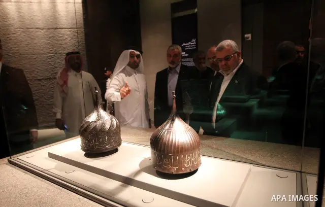 Palestinian Prime Minister in Gaza Strip, Ismail Haniyah visits Islamic Museum in the Qatari capital of Doha on Feb. 01, 2012. Photo by Mohammed Al-Ostaz.