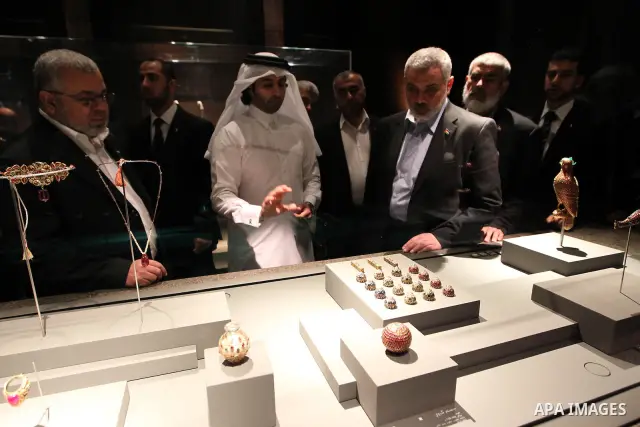 Palestinian Prime Minister in Gaza Strip, Ismail Haniyah visits Islamic Museum in the Qatari capital of Doha on Feb. 01, 2012. Photo by Mohammed Al-Ostaz.