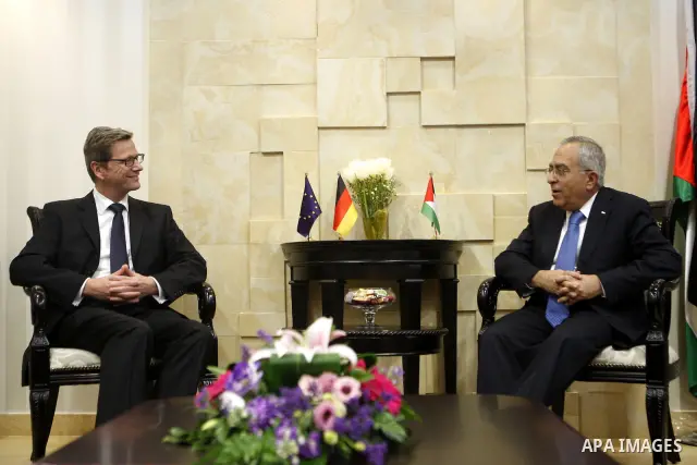 Palestinian Prime Minister, Salam Fayyad meets with German Foreign Minister, Guido Pfister Welle in the West Bank city of Ramallah on Jan. 31, 2012. photo by Mustafa Abu Dayeh