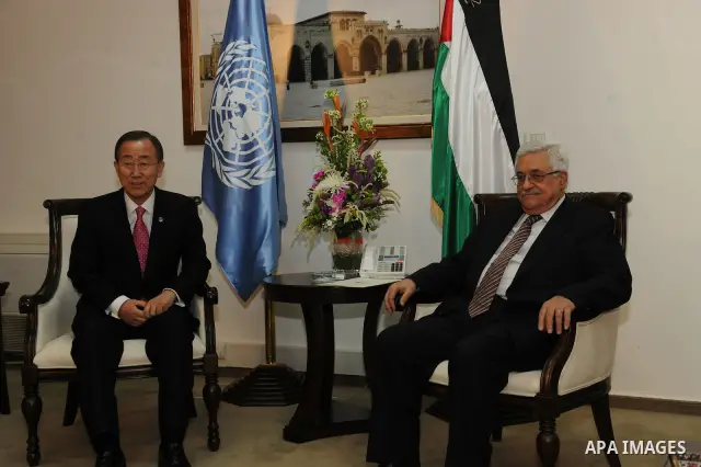 Palestinian President Mahmoud Abbas (R) meets U.N. Secretary-General Ban Ki-moon in the West Bank city of Ramallah February 1, 2012. Ban urged Israeli Prime Minister Benjamin Netanyahu on Wednesday to offer Palestinians...