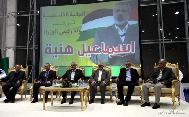 Palestinian Prime Minister in Gaza Strip, Ismail Haniyah during a ceremony organized by the Palestinian community in the Qatari capital of Doha on Feb. 02, 2012. Photo by Mohammed Al-Ostaz