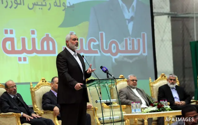 Palestinian Prime Minister in Gaza Strip, Ismail Haniyah during a ceremony organized by the Palestinian community in the Qatari capital of Doha on Feb. 02, 2012. Photo by Mohammed Al-Ostaz
