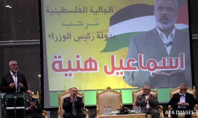 Palestinian Prime Minister in Gaza Strip, Ismail Haniyah during a ceremony organized by the Palestinian community in the Qatari capital of Doha on Feb. 02, 2012. Photo by Mohammed Al-Ostaz