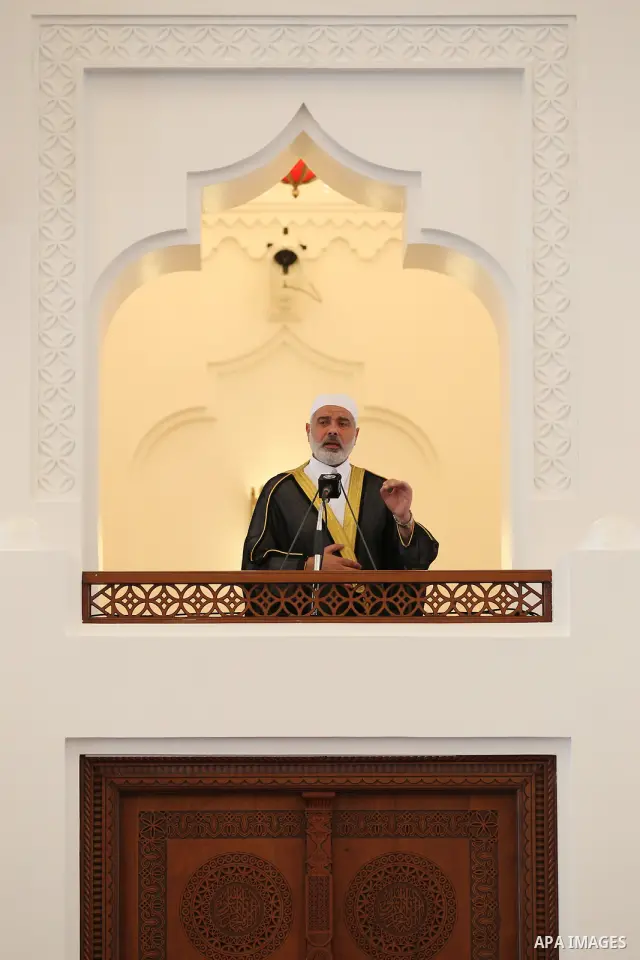 Palestinian Prime Minister in Gaza Strip, Ismail Haniyah, attend Friday prayers in the mosque of Muhammad ibn Abed al-Wahhab in the Qatari capital of Doha on Feb. 03, 2012. Photo by Mohammed Al-Ostaz
