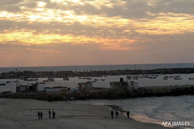 General veiw to the sunset on a cold winter day's evening,in Gaza City on Feb. 04, 2012. Photo by Mohammed Asad