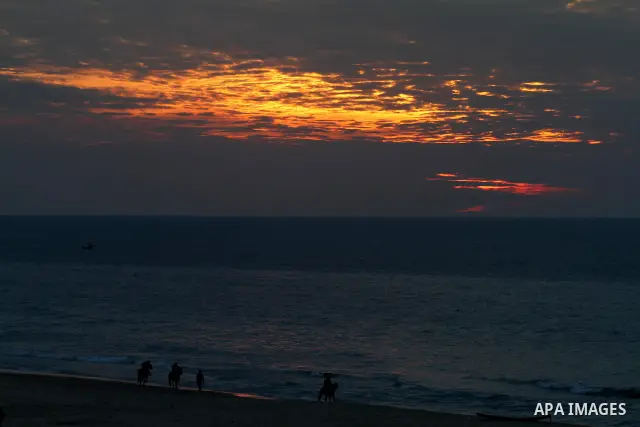 General veiw to the sunset on a cold winter day's evening,in Gaza City on Feb. 04, 2012. Photo by Mohammed Asad