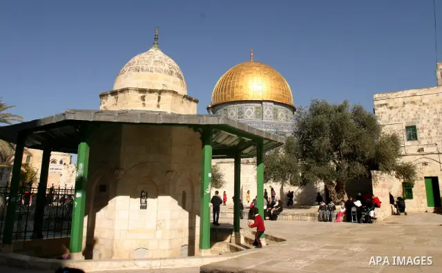 Palestinians Celebrating a marking the birthday of Prophet Mohammad in Al-Aqsa Mosque in Old City of Jerusalem on February 4, 2012. Photo by Mahfouz Abu Turk