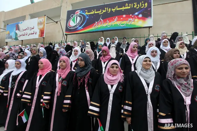 Palestinian students attend graduation ceremony organized by Ministry of Youth and sport in Gaza city on Feb. 6,2012. Photo by Majdi Fathi