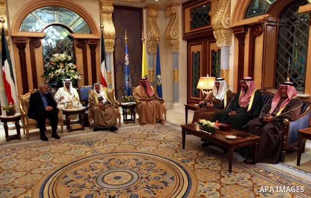 Palestinian Prime Minister in Gaza Strip, Ismail Haniyah meets with the Kuwait Emir and Crown Prince of Kuwaiti the Kuwait on Feb. 07, 2012. Photo by Mohammed Al-Ostaz .