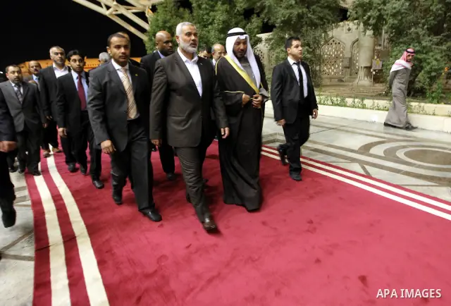 Palestinian Prime Minister in Gaza Strip, Ismail Haniyah arrives the Kuwait on Feb. 06, 2012. Photo by Mohammed Al-Ostaz