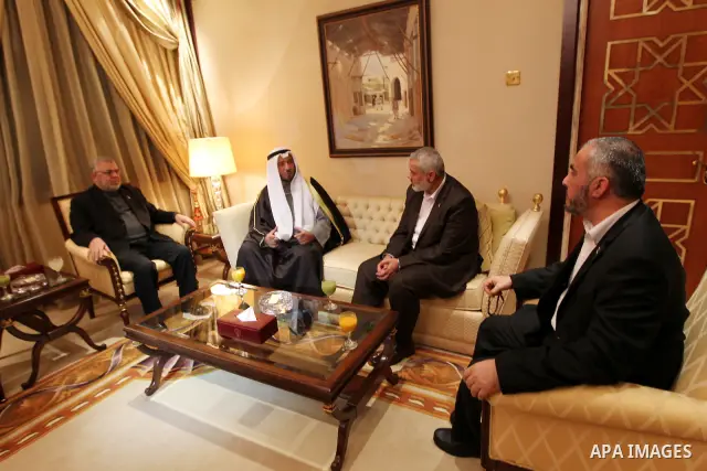 Palestinian Prime Minister in Gaza Strip, Ismail Haniyah arrives the Kuwait on Feb. 06, 2012. Photo by Mohammed Al-Ostaz