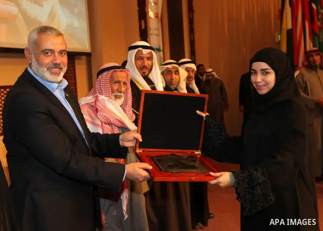The Hamas prime minister in Gaza, Ismail Haniya, attends a ceremony honouring him at the International Islamic Charitable Organization in Kuwait City on February 8, 2012. Photo by Mohammed Al-Ostaz