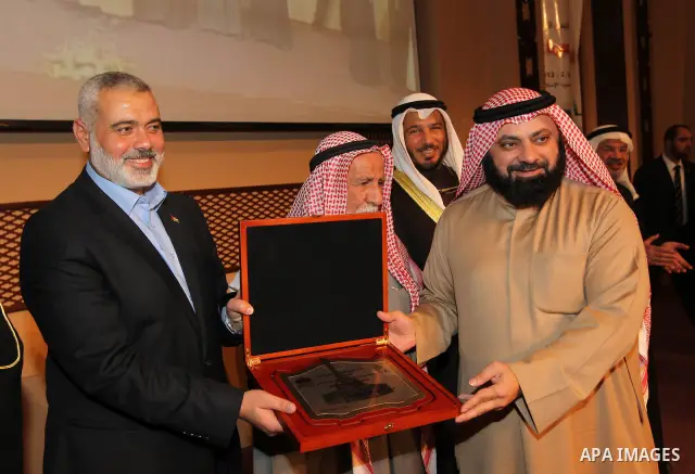 The Hamas prime minister in Gaza, Ismail Haniya, attends a ceremony honouring him at the International Islamic Charitable Organization in Kuwait City on February 8, 2012. Photo by Mohammed Al-Ostaz