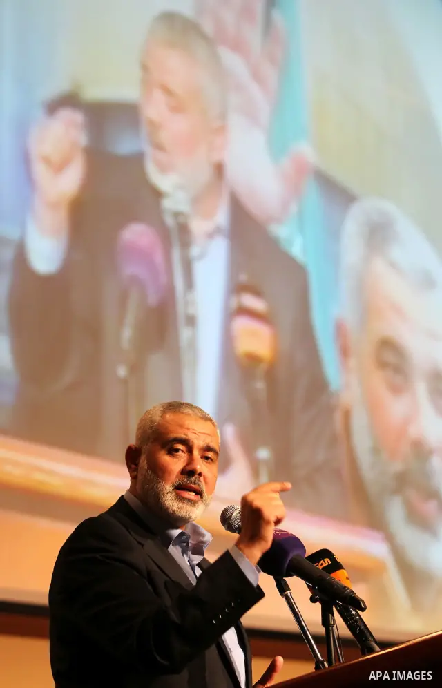 The Hamas prime minister in Gaza, Ismail Haniya, attends a ceremony honouring him at the International Islamic Charitable Organization in Kuwait City on February 8, 2012. Photo by Mohammed Al-Ostaz