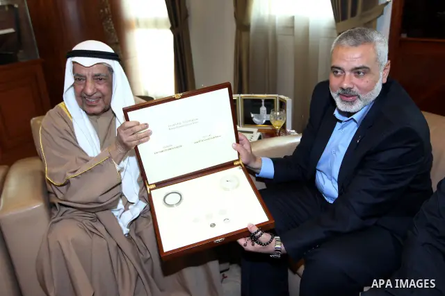 The Hamas prime minister in Gaza, Ismail Haniya, attends a ceremony honouring him at the International Islamic Charitable Organization in Kuwait City on February 8, 2012. Photo by Mohammed Al-Ostaz