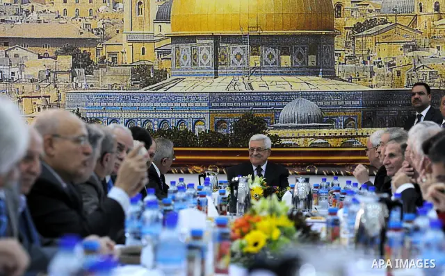 Palestinian President Mahmoud Abbas (Abu Mazen) chairs a meeting of the Palestinian political factions' leaders in the West Bank city of Ramallah, Feb. 9, 2012. Photo by Thaer Ganaim