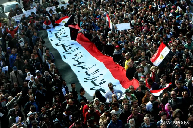 Demonstrators take part in a protest demanding that the army to hand power over to civilians, near the defence ministry in Cairo February 10, 2012. Egypt's religious authorities called on unions and youth groups to scrap...