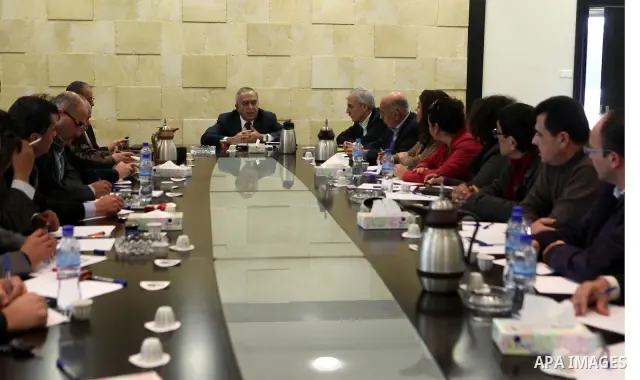 Palestinian Prime Minister, Salam Fayyad, meets with Palestinian journalists in the West Bank city of Ramallah on Feb. 13, 2012. Photo by Mustafa Abu Dayeh.