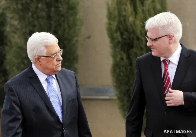 Palestinian President Mahmoud Abbas (Abu Mazen), meets with the Croatian President Ivo Jusypovic, in the West Bank City Of Ramallah on Feb. 14, 2012. Photo by Issam Rimawi